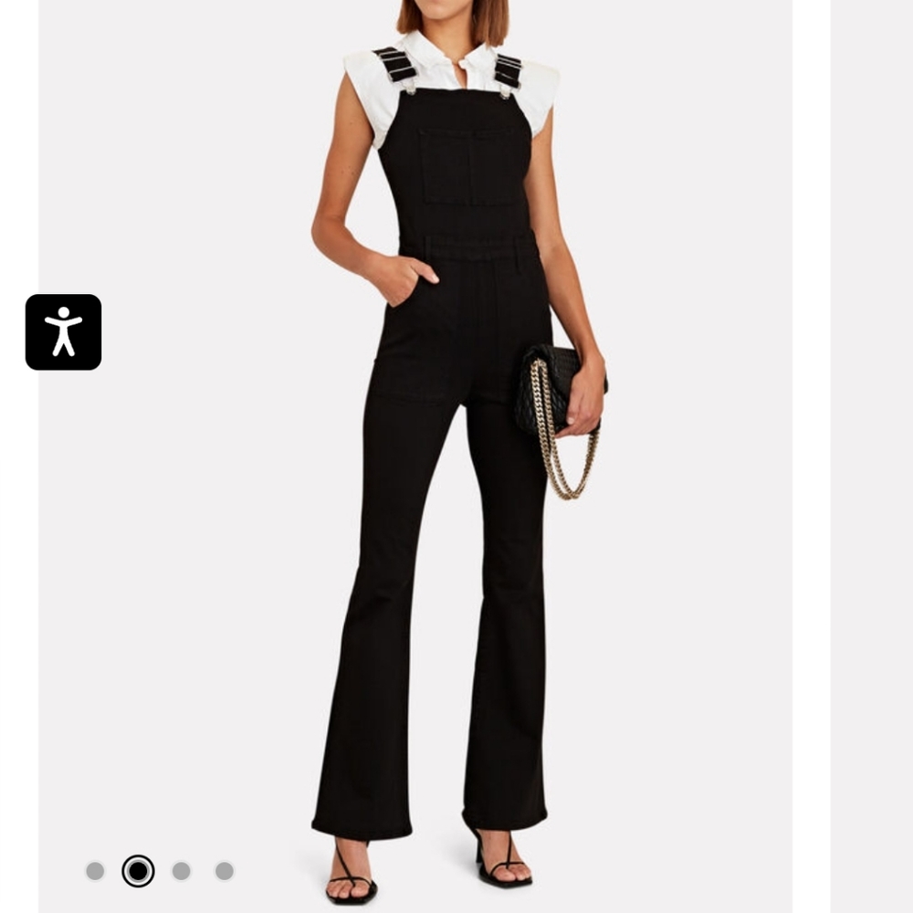 FRAME Le High Flare Denim Jumpsuit in Black. Size XS